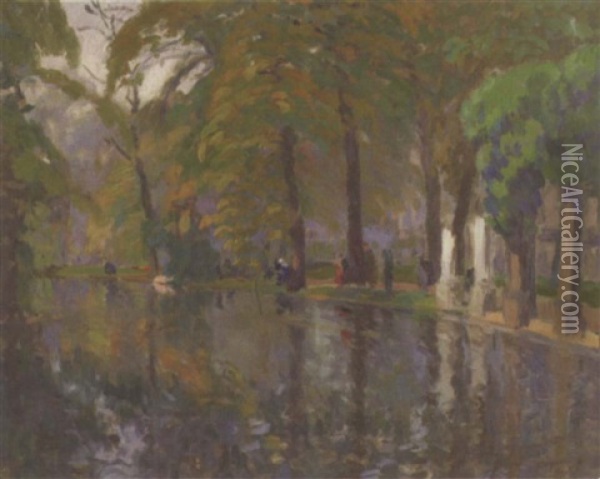 Piece D'eau Au Parc Monceau Oil Painting - Elie Anatole Pavil