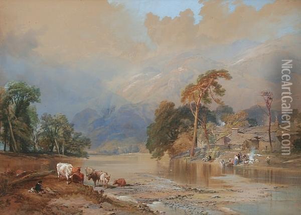 Village Of Grange, Borrowdale, Cumberland Oil Painting - Thomas Miles Richardson