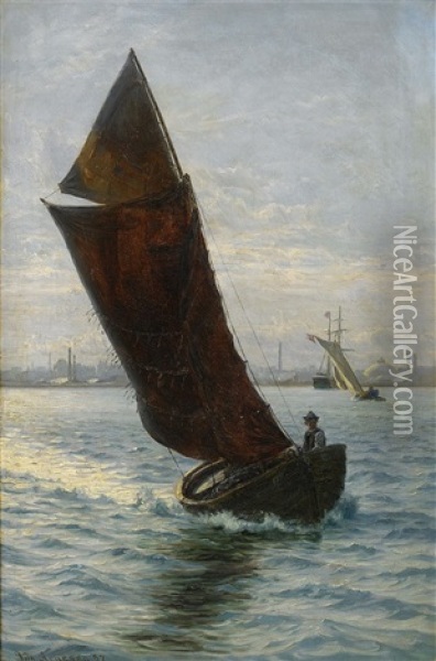 Fishing Boat Oil Painting - Vilhelm Karl Ferdinand Arnesen