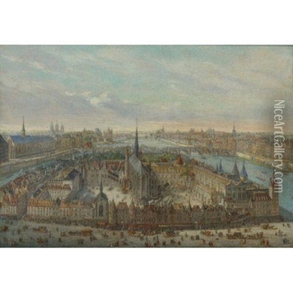 View Of Paris With The Sainte-chapelle Oil Painting - Charles-Leopold Grevenbroeck