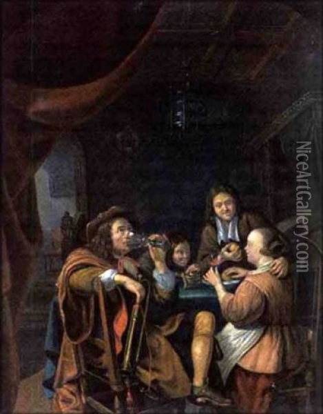 Scene D'interieur Bourgeois Hollandais Oil Painting - Louis de Moni