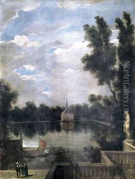 A Pond of the Buen Retiro 1637 Oil Painting - Juan Bautista Martinez del Mazo