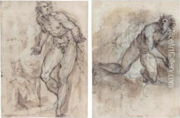 Recto : Study Of A Male Nude And
 A Small Sketch Of The Virgin Annunciate; Verso : Male Nude Kneeling Oil Painting - Francesco Maffei