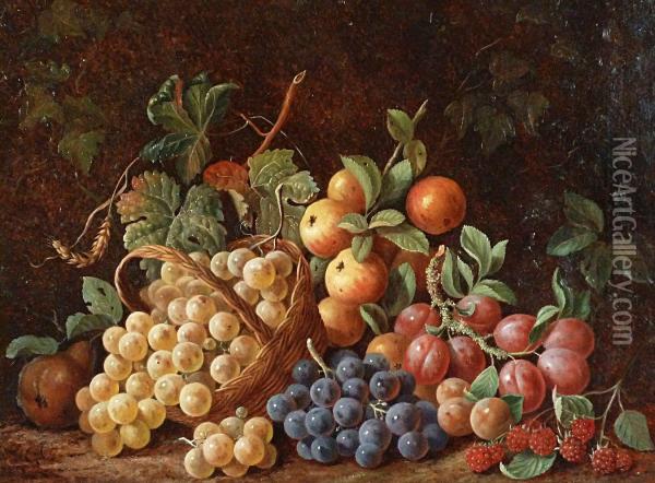 Nature Morte Aux Pommes, Prunes Et Raisins. Oil Painting - Gustave-Emile Couder