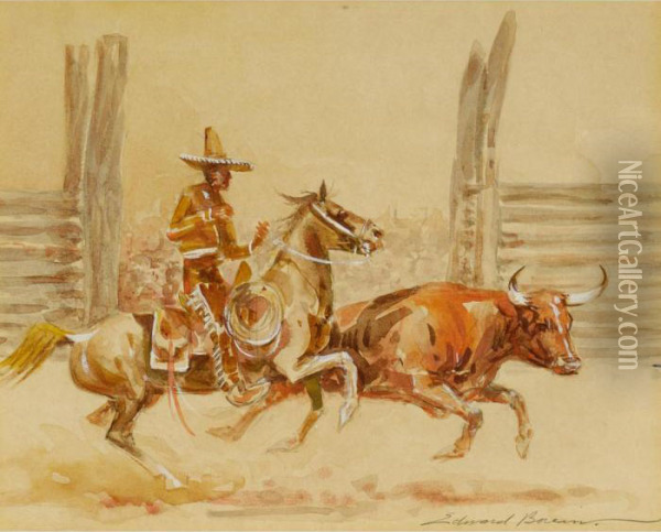 Vaquero And Steer Oil Painting - John Edward Borein