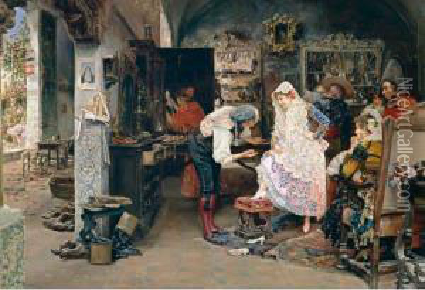 El Zapatero, Sevilla (the Shoe Maker, Seville) Oil Painting - Jose Gallegos Y Arnosa