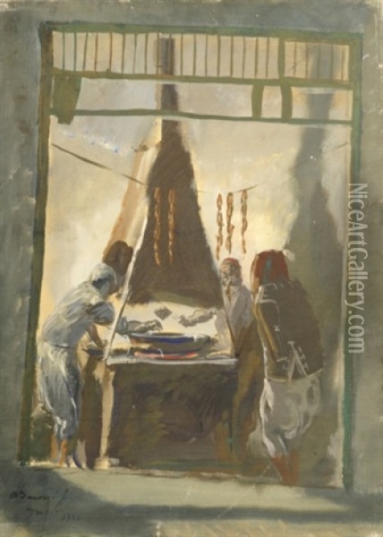 Sausage Makers In Tunis Oil Painting - Alexander Evgenievich Iacovleff