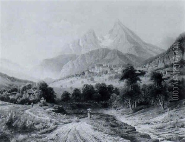 Ansicht Von Berchtesgaden Mit Watzmann Oil Painting - Hermann Kraemer