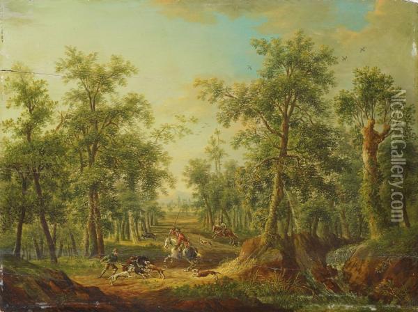 Waldlandschaft Mitwildschweinjagd Oil Painting - Franz Christoph Janneck