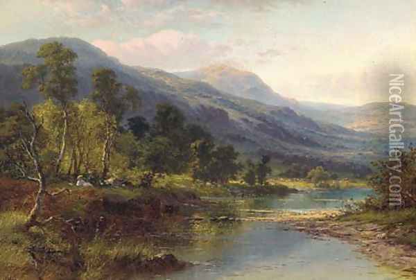 A quiet pool on the Llugwy, Wales Oil Painting - Benjamin Williams Leader