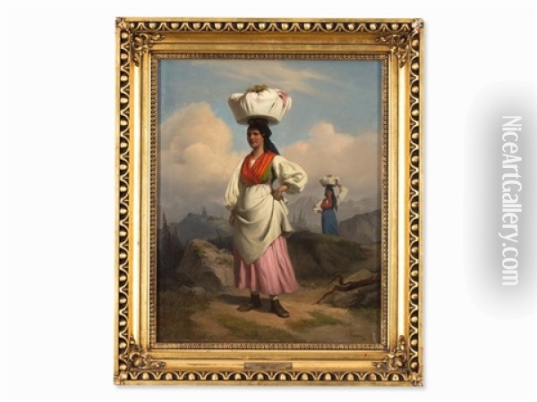 Two Women From The Ausseerland Oil Painting - Alois Schoenn