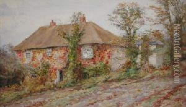 Trenow Cottage, Gulval, Penzance. Oil Painting - Henry Maynell Rheam