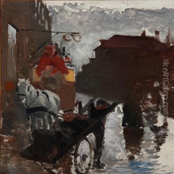 Gadescene Med Postvogn Oil Painting - Erik Henningsen