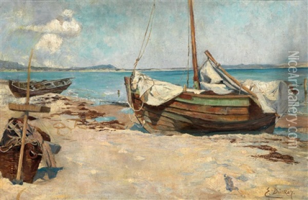 Fischerboote Am Strand Oil Painting - Eugen Gustav Duecker