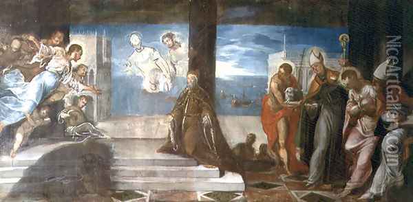 Doge Alvise Mocenigo d.1577 presented to the Redeemer, c.1577 Oil Painting - Jacopo Tintoretto (Robusti)