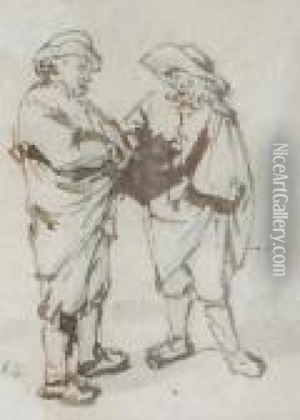 Two Peasants Conversing Oil Painting - Adriaen Jansz. Van Ostade