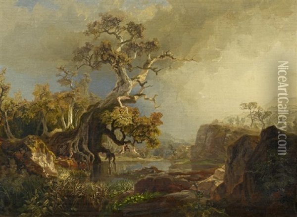 Alter Eichbaum Am See Oil Painting - Johann Wilhelm Schirmer