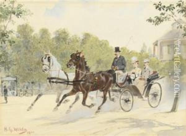 A Carriage Driving Through The Park Oil Painting - Hans Gottfried Wilda