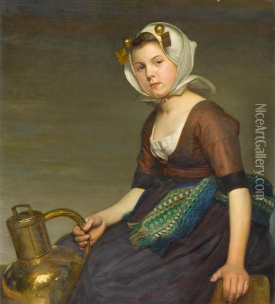 Girl With A Jug Oil Painting - Hermann Knopf