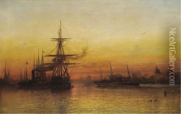 Sunset At Greenwich Oil Painting - Francis Danby