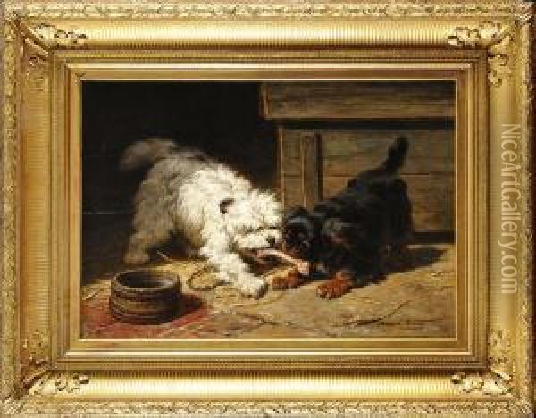 Deux Chiens Se Disputant Un Os Oil Painting - Henriette Ronner-Knip