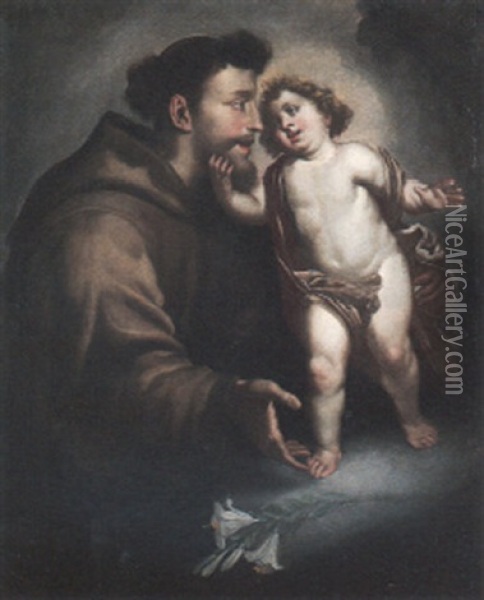 Saint Francis And The Christ Child Oil Painting - Francisco (El Mozzo) Herrera the Younger