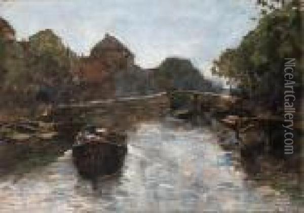 Barges In A Canal, The Hague Oil Painting - Willem de Zwart