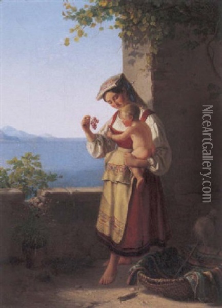 Mutter Und Kind Oil Painting - August Anton Tischbein