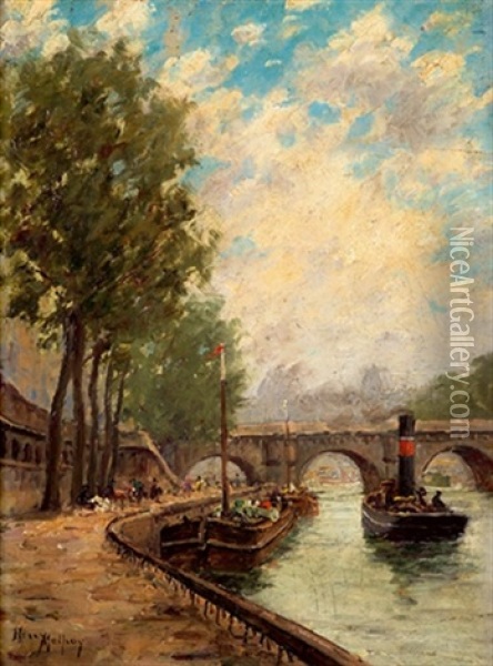 Vue Des Quais De Seine A Paris Oil Painting - Henri Malfroy-Savigny