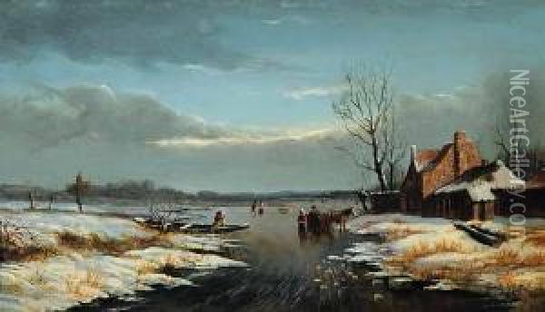 Winter Scenery In Friesland Oil Painting - Jacobus Adrianus Vrolijk