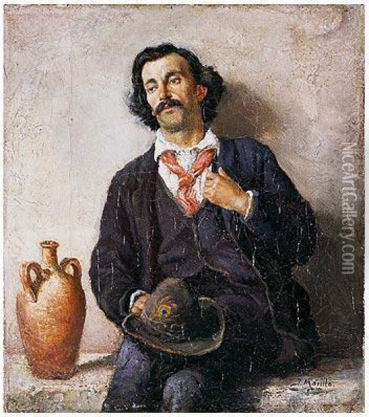 Hombre Sentado Concantaro Oil Painting - Jose Morillo Ferradas