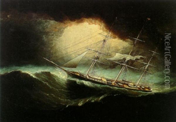 Ship In A Storm Oil Painting - James Edward Buttersworth