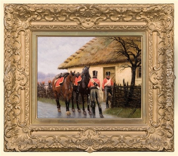 Hussards In Front Of A Hut Oil Painting - Jan Rosen