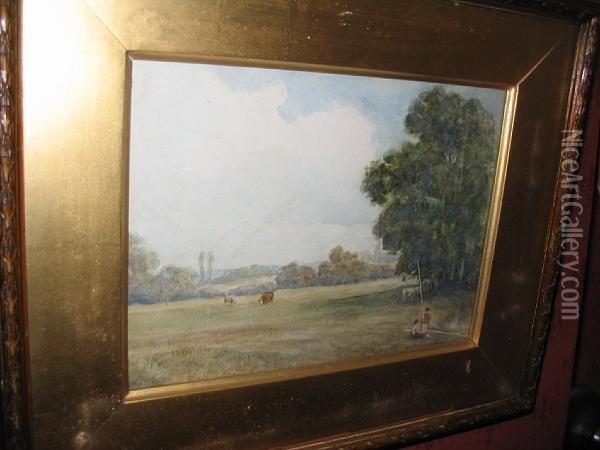 River Landscape With Anglers And Cattle Oil Painting - William of Eton Evans