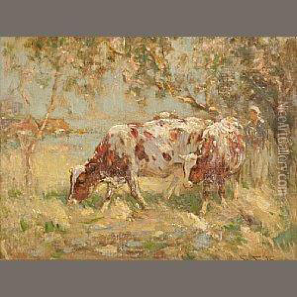 Cows In A Meadow Oil Painting - George Smith