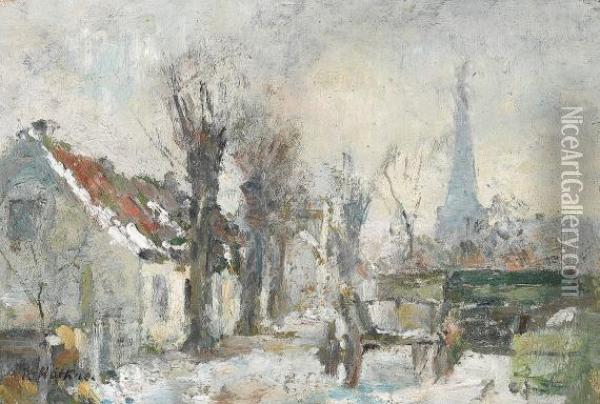 Dorfstrase Im Winter Oil Painting - Rudolf Hockner