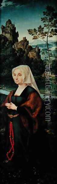 Wife of a donor kneeling by a river Oil Painting - Joos Van Cleve