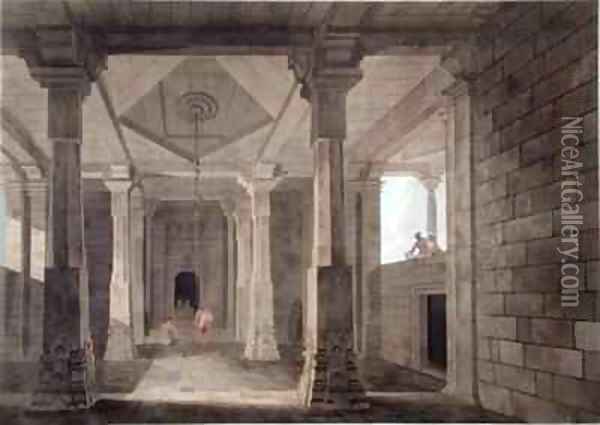 Part of the Interior of an Hindoo Temple at Deo in Bahar Oil Painting - Thomas & William Daniell