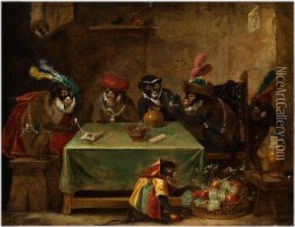 Die Tabak Rauchende Affenrunde Oil Painting - Ferdinand van Kessel