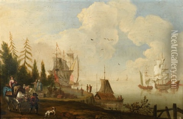 Voyageurs Pres Du Port Oil Painting - Johannes Lingelbach