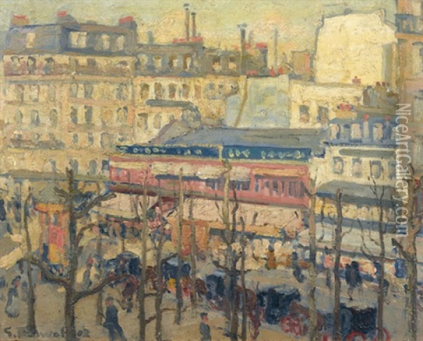Pariser Boulevard Im Herbst Oil Painting - Georges Barwolf