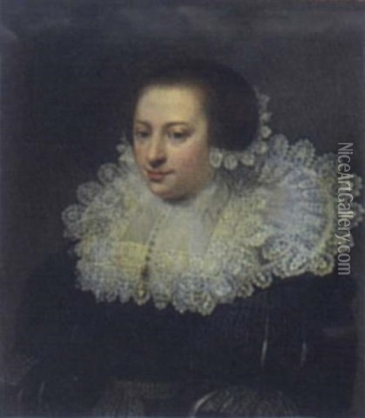 Portrait Of A Lady With Lace Collar And Cap Oil Painting - Jan Anthonisz Van Ravesteyn