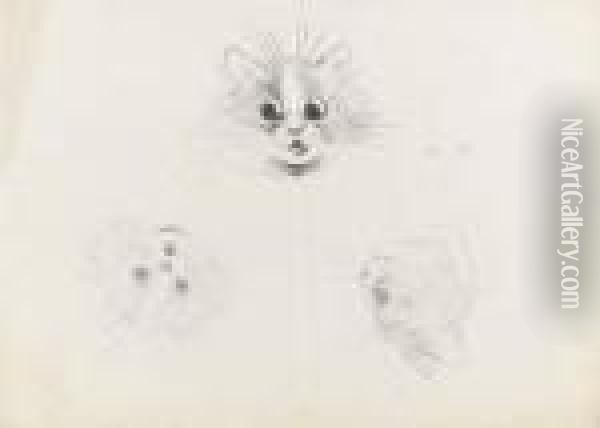 A Startled Kitten And Two Studies Of Cats Recto And A Study Of Catsverso Oil Painting - Louis William Wain