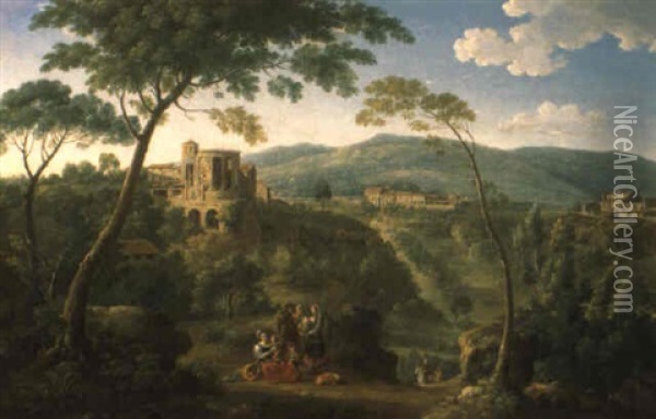 Veduta Del Tempio Della Sibilla A Tivoli Oil Painting - Hendrick Frans van Lint