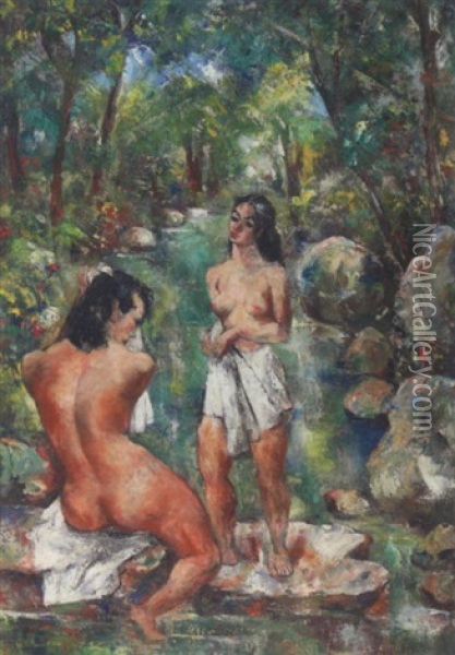 Bathers Oil Painting - Abraham S. Baylinson