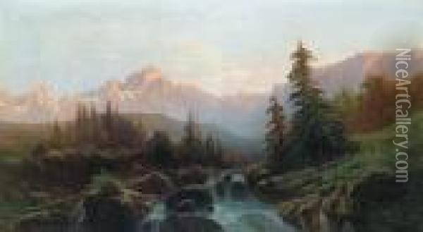 Blick Auf Den Rosengarten In Den Dolomiten Oil Painting - Albert Rieger