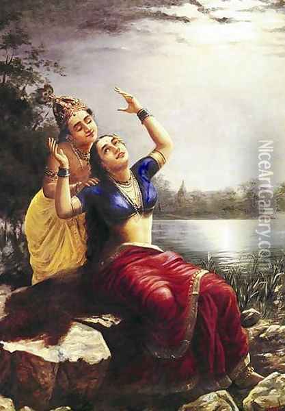 Radha and Madhava Oil Painting - Raja Ravi Varma