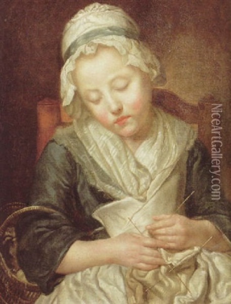 La Tricoteuse Endormie Oil Painting - Jean Baptiste Greuze