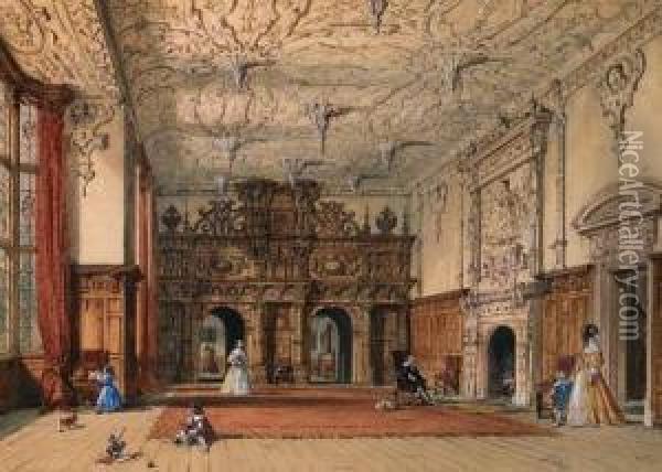 The Great Hall, Crewe Hall, Cheshire Oil Painting - Joseph Nash