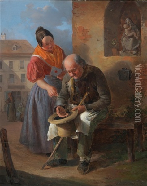 The Last Penny Oil Painting - Eduard Ritter